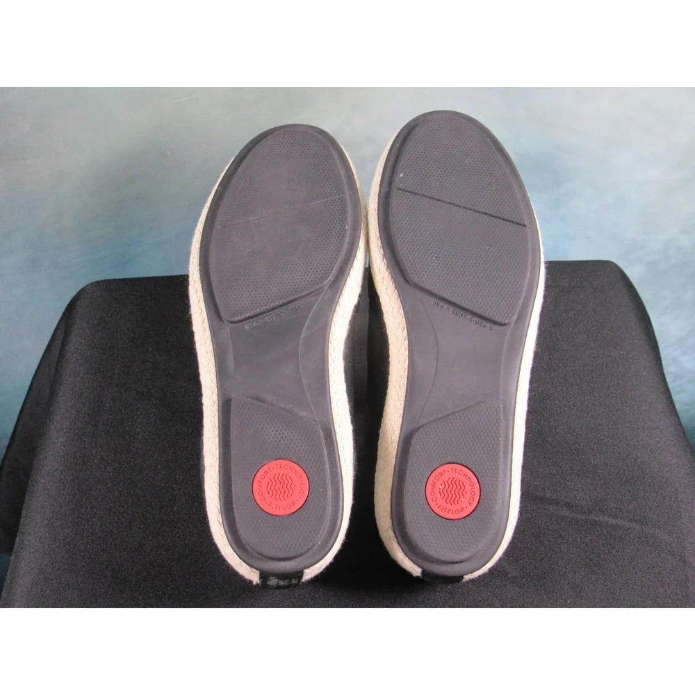 FitFlop Siren Women Black Leather Espadrille Flats Dynamicush Size 6.5 US